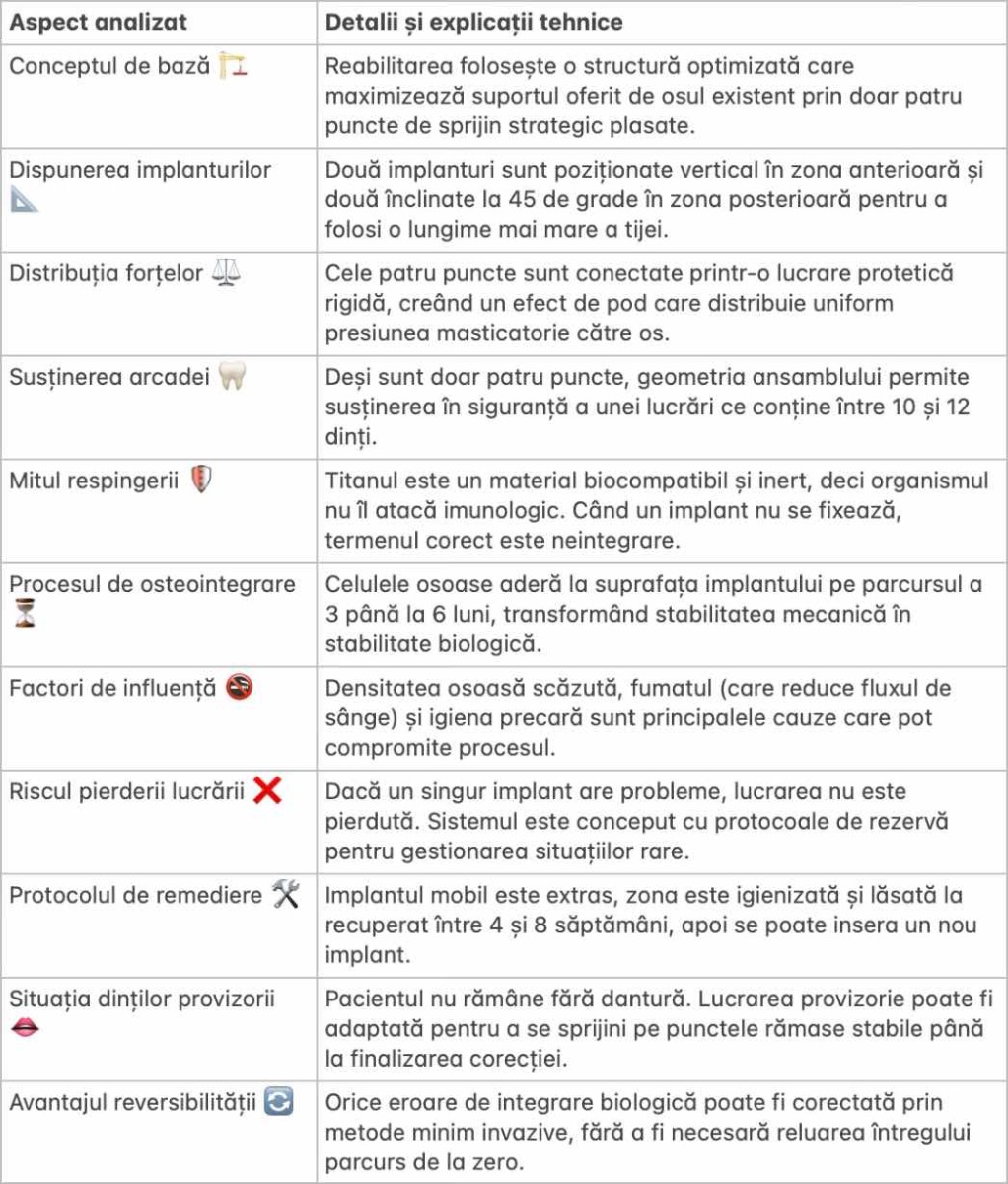 tabel cu explicatii clare despre reabilitarea orala dupa All-on-4